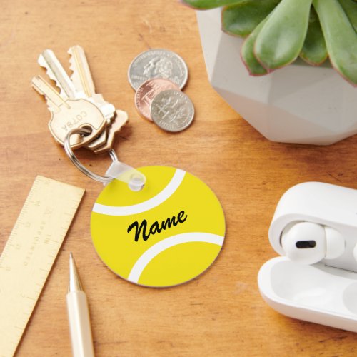 Yellow tennis ball personalized round metal keychain