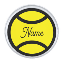 Yellow tennis ball personalized silver finish lapel pin