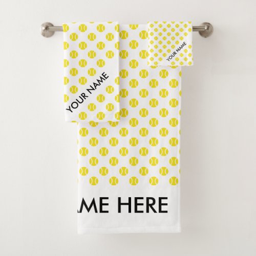 Yellow tennis ball print custom bath towel set