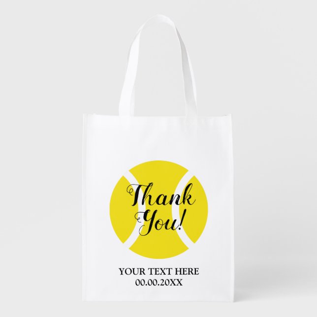 Yellow tennis ball print reusable grocery bag gift (Front)