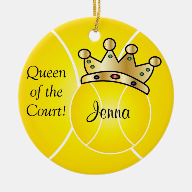 Yellow Tennis Ball| Queen of the Court Personalize Ceramic Ornament (Front)