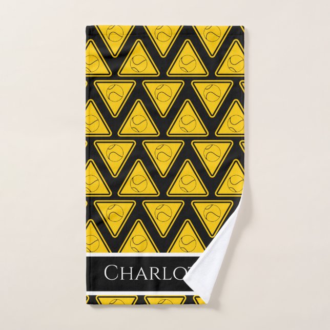Yellow Tennis Ball Triangle Sign Personalized Cool Hand Towel (Hand Towel)