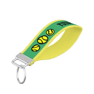 Yellow tennis ball wrist keychain with custom name