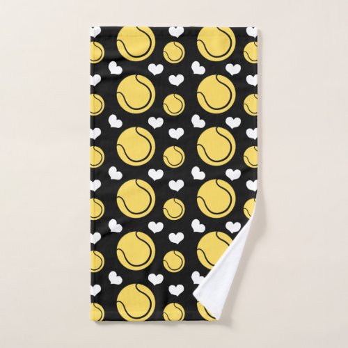 Yellow Tennis Balls and White Hearts Sport Lover Hand Towel