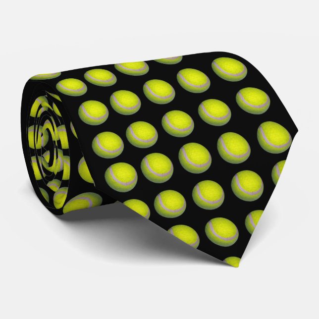 Yellow Tennis Balls On Black Background, Neck Tie (Rolled)