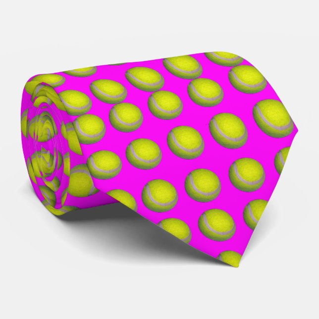 Yellow Tennis Balls On Pink, Neck Tie (Rolled)