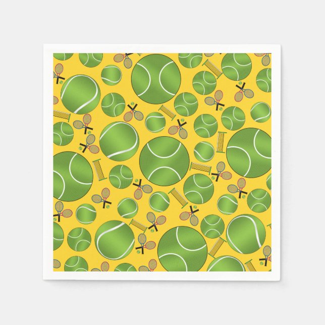 Yellow tennis balls rackets and nets paper napkins (Front)