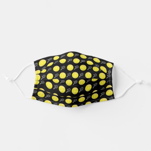 Yellow Tennis Balls Tiny Rackets Sports Pattern Adult Cloth Face Mask