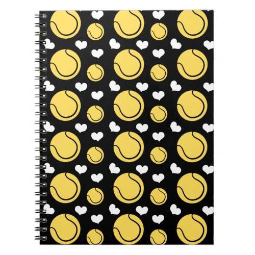 Yellow Tennis Balls  White Hearts Sport Lover Fan Notebook