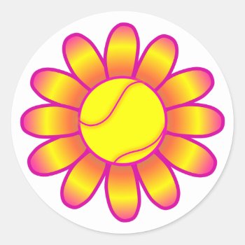 Yellow Tennis Girl Classic Round Sticker by SportsGirlStore at Zazzle