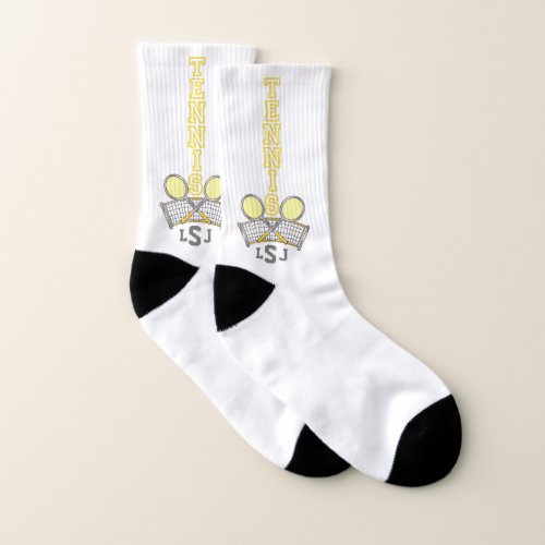 Yellow Tennis Monogram Design  Socks