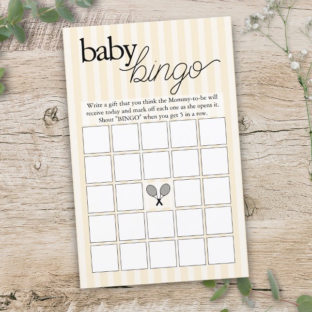 Yellow Tennis Preppy Chic Bingo Baby Shower Game (yellow tennis theme blank baby shower bingo game sheet)
