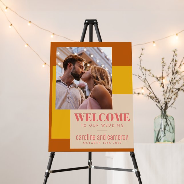 Yellow Terracotta Geometric Photo Wedding Welcome Foam Board (In Situ (Stand))