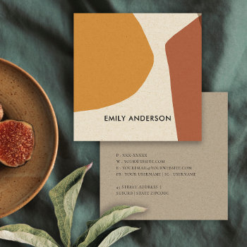Yellow Terracotta Modern Rustic Abstract Artistic Square Business Card by YellowFebPaperie at Zazzle