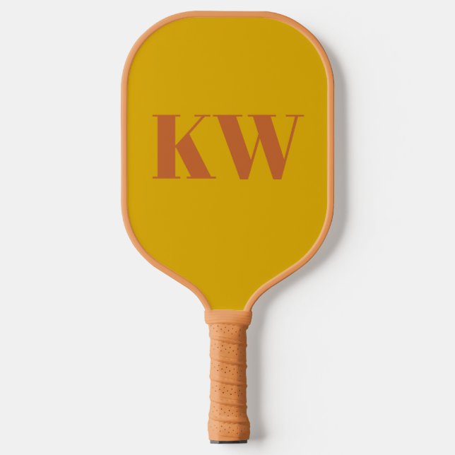 Yellow Terracotta Monogram Initials Personalized Pickleball Paddle (Front)