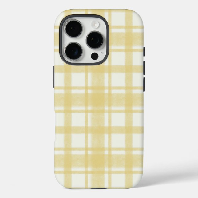 Yellow textured yellow gingham plaid phone case (Back)