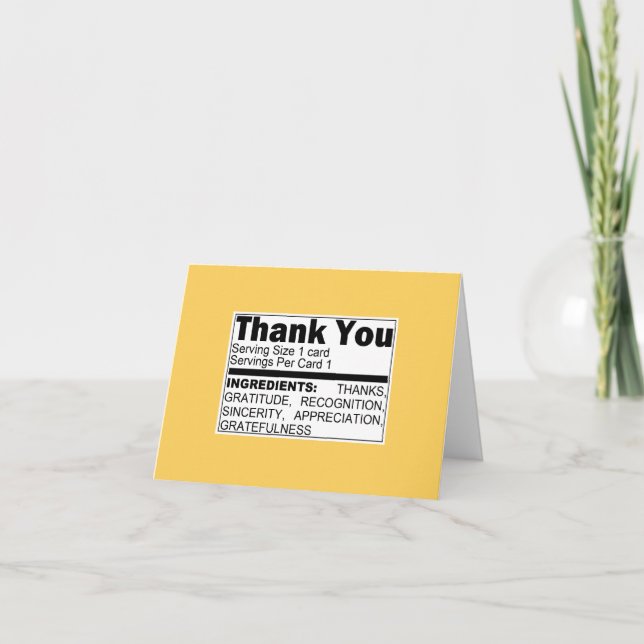 Yellow Thank You Ingredients Card (Front)