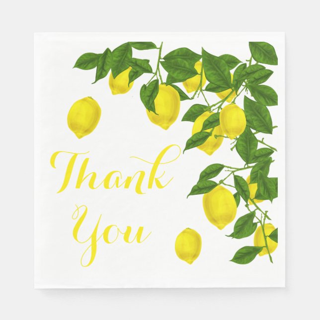 Yellow Thank You Lemon Green Wedding Party Napkins (Front)