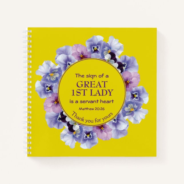 Yellow Thank You Pastor Wife 1st Lady Floral  Notebook (Front)