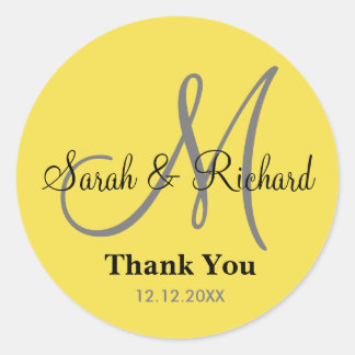 Yellow Thank You Wedding Monogram Sticker