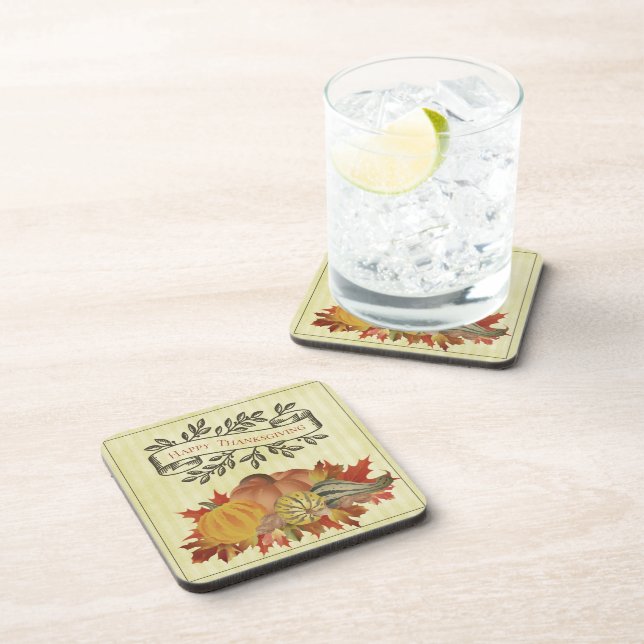 Yellow Thanksgiving Pumpkins and Squash Beverage Coaster (Right Side)