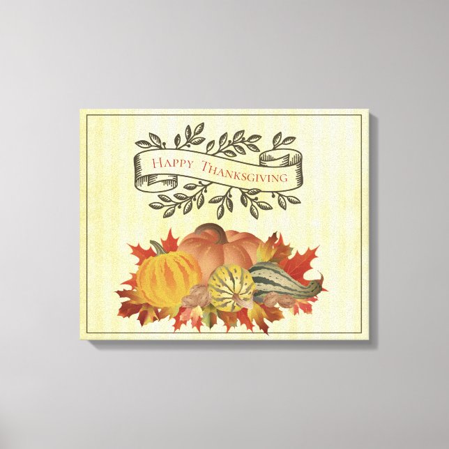 Yellow Thanksgiving Pumpkins and Squash Canvas Print (Front)
