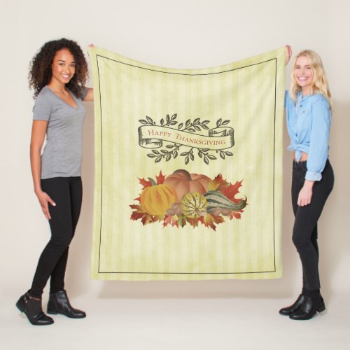 Yellow Thanksgiving Pumpkins and Squash Fleece Blanket