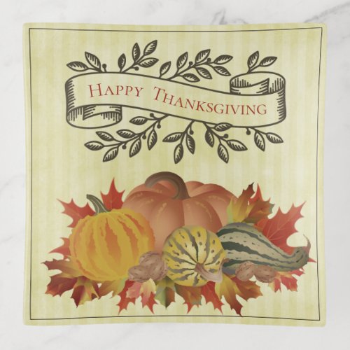 Yellow Thanksgiving Pumpkins and Squash Trinket Tray