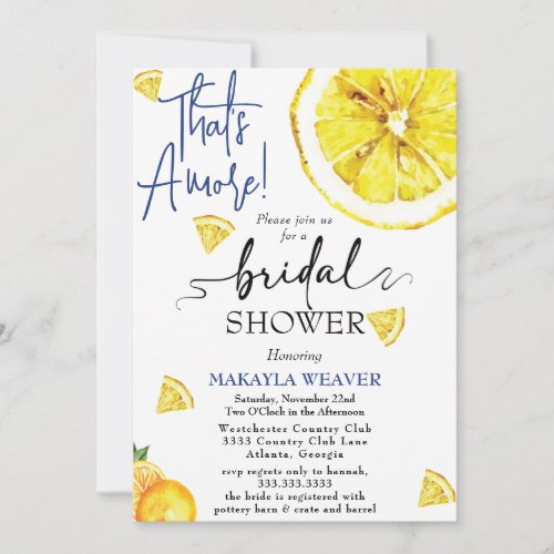 yellow Thats Amore Lemon Bridal Shower Invitation