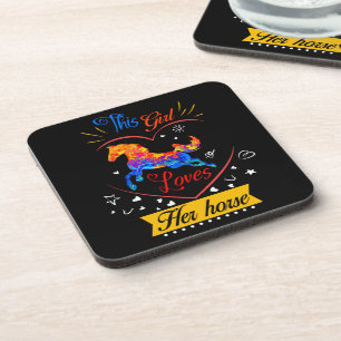 Yellow This Girl Loves Her Horse     Beverage Coaster