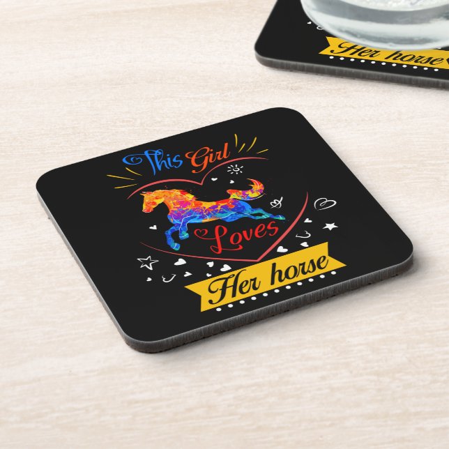Yellow This Girl Loves Her Horse     Beverage Coaster (Left Side)