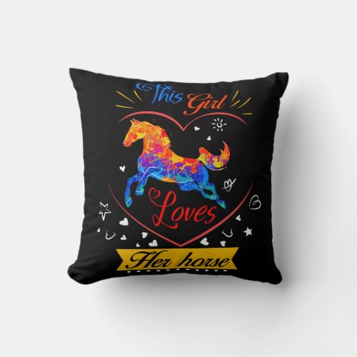 Yellow This Girl Loves Her Horse   Throw Pillow