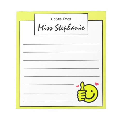 Yellow Thumbs Up Smile Face From Teacher  Notepad