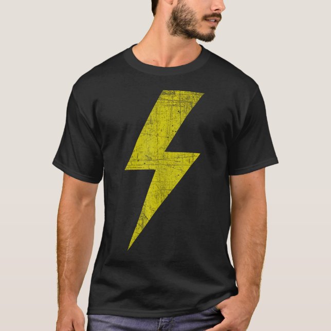 Yellow Thunderbolt Bolt Of Lightning Design Team T-Shirt (Front)