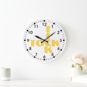 Yellow Tick Tock Typography Crossword Clock Face