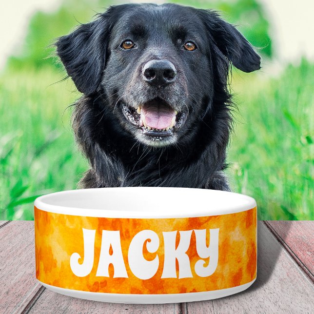 Yellow Tie Dye Personalized Dog or Cat Name Bowl (Creator Uploaded)