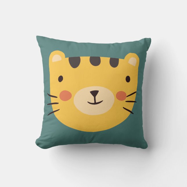 Yellow Tiger Face Pillow | Cute Animal Nursery  (Front)