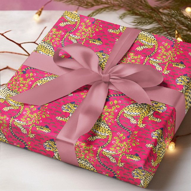Yellow Tiger On Pink background Floral Wrapping Paper (Creator Uploaded)