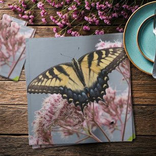 Yellow Tiger Swallowtail Butterfly Pink Wildflower Cloth Napkin