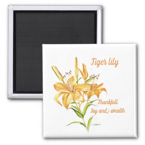 Yellow tigerlily botanical watercolor and meaning magnet