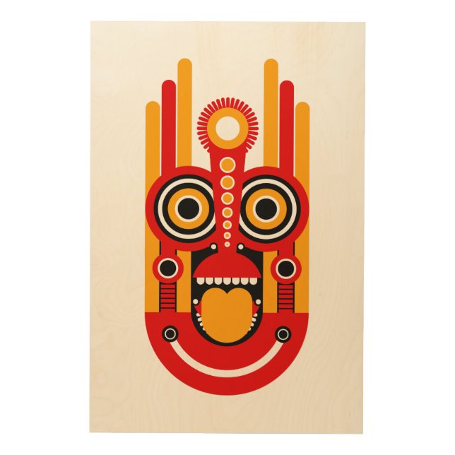 Yellow Tiki Mask Wood Wall Art (Front)