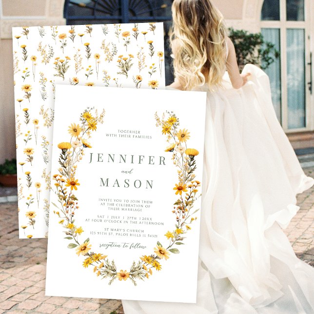 Yellow tiny flowers wildflowers wedding Invitation (Creator Uploaded)