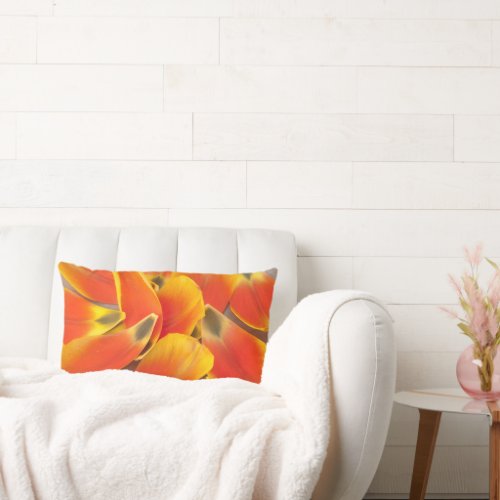 Yellow Tipped Floral Tulip Petals Close_Up Photo Lumbar Pillow