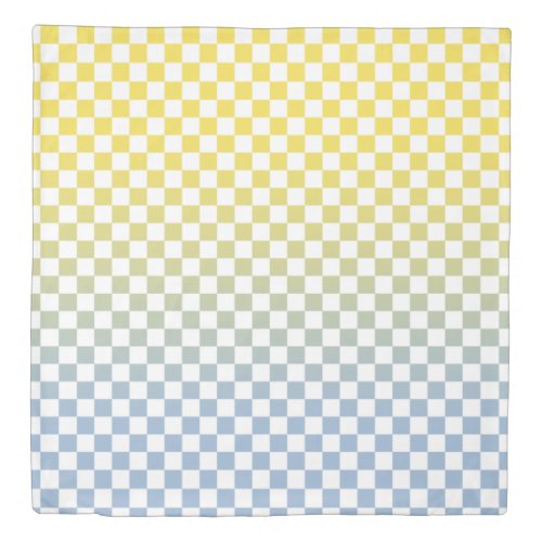 Yellow to Light Blue Ombr Checkered Pattern Duvet Cover