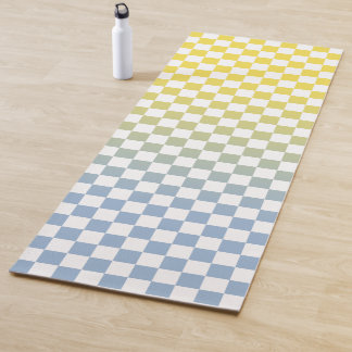 Yellow to Light Blue Ombré Checkered Pattern Yoga Mat