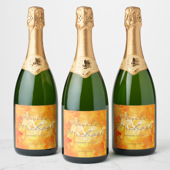 Yellow To Orange Watercolor Champagne Bottle Label Zazzle Com