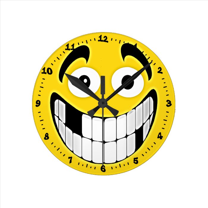 Yellow Toothless Grin Smiley Face Round Wall Clocks