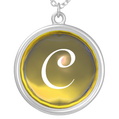 Yellow Topaz Gem  Monogram Silver Plated Necklace