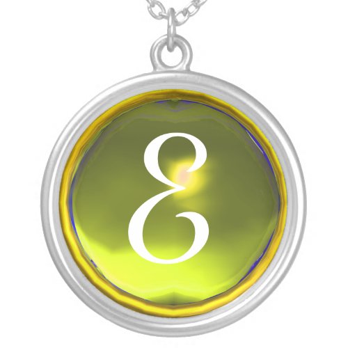 Yellow Topaz Gem  Monogram Silver Plated Necklace