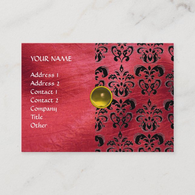 YELLOW TOPAZ  MON , RED DAMASK SILK ,Grey Agatha Business Card (Front)